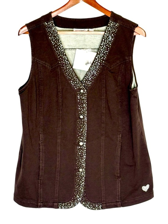 Quacker Factory Jackets & Blazers - NWT Quacker Factory Brown Sparkle & Shine Rhinestone Twill Vest • Size Medium